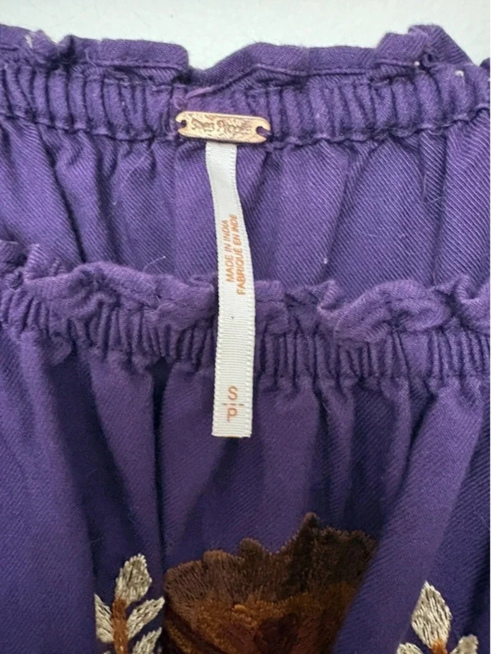 Free People Size S Purple Embroidered Off Shoulder Boho Mini Dress